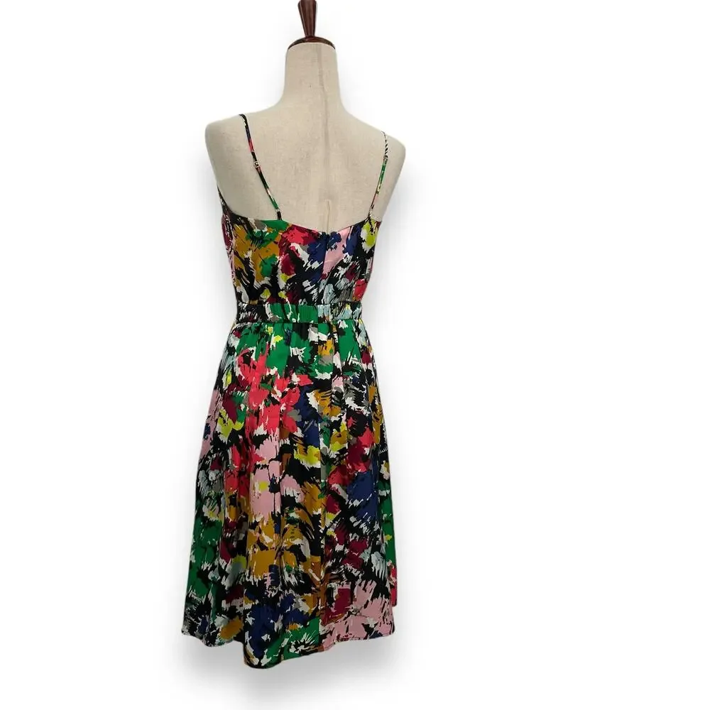 J. Crew Multicolor Floral Midi Dress - Green, Pink, Navy, Yellow